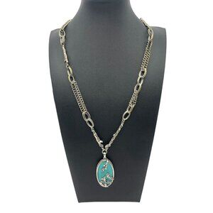Jessica Simpson Unbalanced Nature Collection Silver Tone Faux Turquoise Necklace